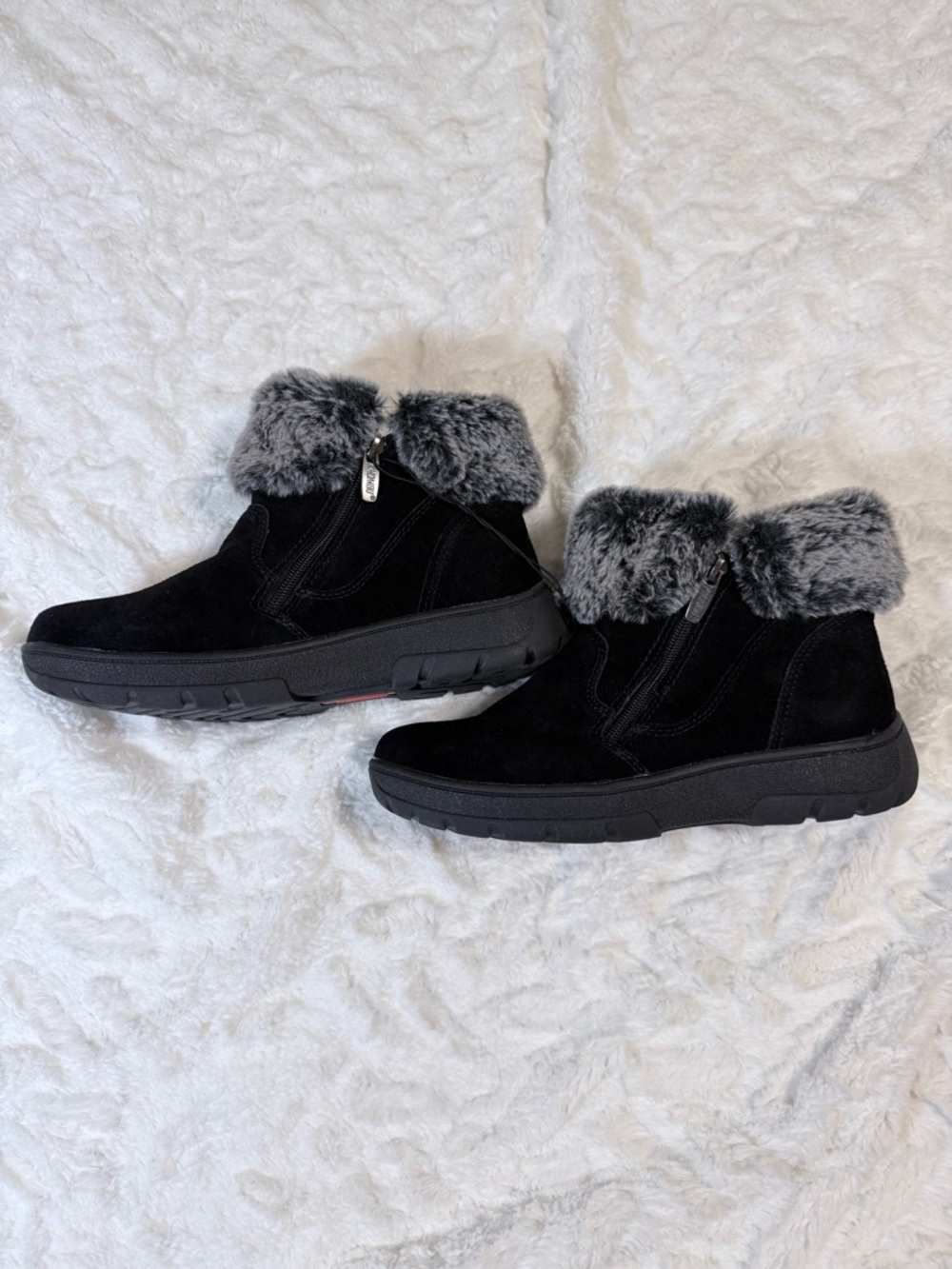 Khombu Black Ankle Boots with Gray Faux-Fur Cuff - size 7- new in box - Picture 9 of 15